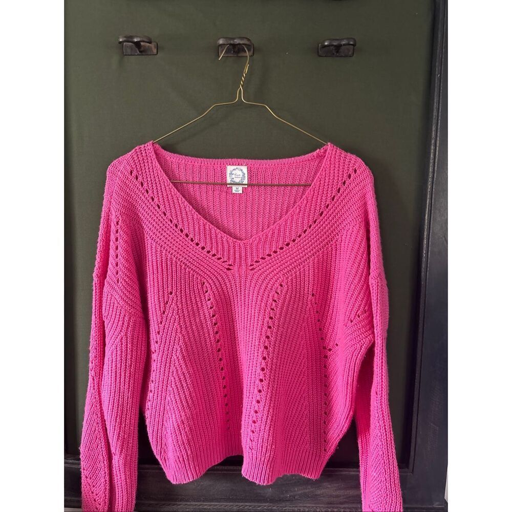 Blue rain Bright pink knit V-neck sweater size medium